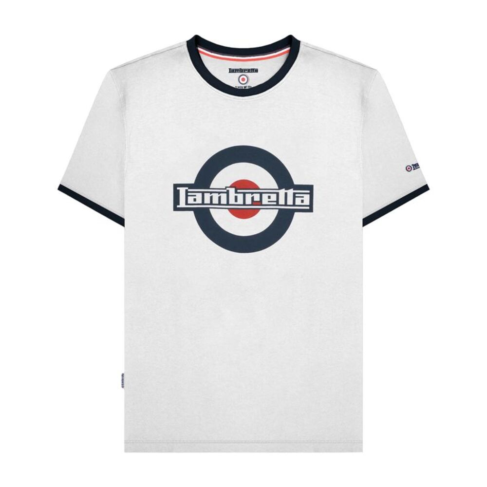 Lambretta Mens SS25 Ringer Logo T-Shirt / White/Navy